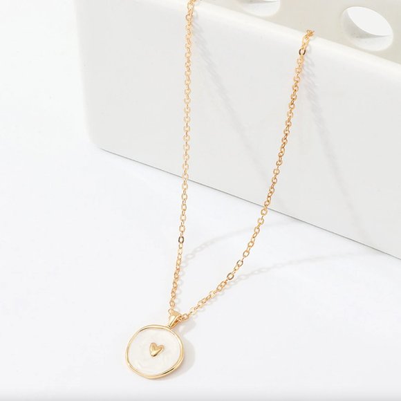 Gold and Ivory Heart Necklace • Layering Necklace • Dainty Heart Necklace - Picture 3 of 5